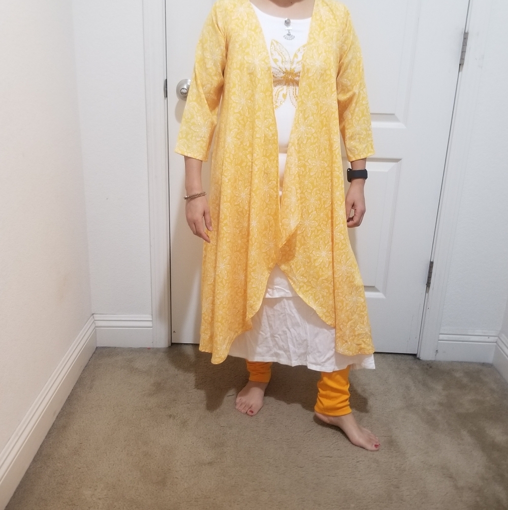 Yellow Cardigan and White Dress Set